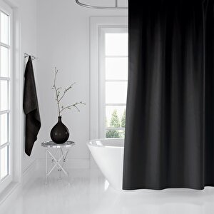 Banyo Duş Perdesi Siyah 120x200 Perde Borusu Askı Aparatı 90x130 Hediyeli