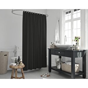 Banyo Duş Perdesi Siyah 120x200 Perde Borusu Askı Aparatı 90x130 Hediyeli