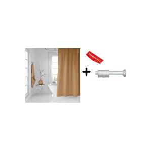 Banyo Duş Perdesi 0010 Bej 120x200 Perde Borusu Askı Aparatı 90x130 Hediyeli
