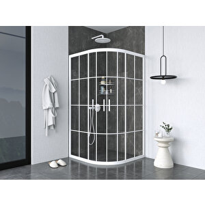 80 X 80 Oval Karolaj Cam Kabin 2 Sabit 2 Sürgü Beyaz Profil 6mm 80x80 cm