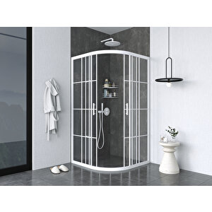 80 X 80 Oval Karolaj Cam Kabin 2 Sabit 2 Sürgü Beyaz Profil 6mm 80x80 cm