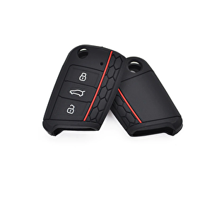 Seat Leon 2013+ Sonrası Uyumlu Siyah Kırmızı Çizgili Silikon Anahtar Kabı