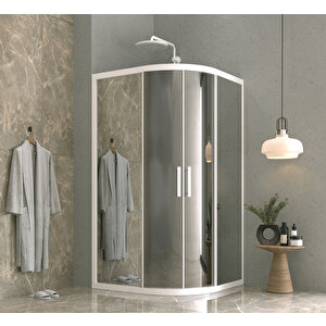 120 X 120 Aynalı Reflekte Cam Oval Kabin Beyaz Profil 6mm 120x120 cm