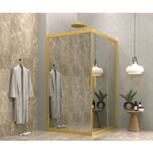 İskit Duşakabin 90 X 110  Dikdörtgen Aynalı Reflekte Cam  Köşe Girişli Kabin Gold Profil 6mm 90x110 cm
