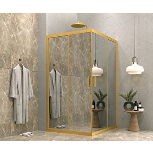 İskit Duşakabin 80 X 100 Dikdörtgen Aynalı Reflekte Cam  Köşe Girişli Kabin Gold Profil 6mm 80x100 cm