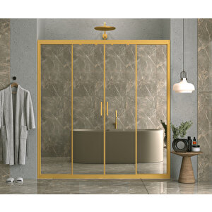 İskit Duşakabin 188 Cm 2 Sabit 2 Sürgü İki Duvar Arası  Aynalı Reflekte Cam Gold Profil 6mm 188 cm