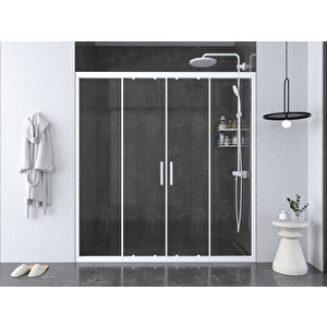 İskit Duşakabin 198 Cm 2 Sabit 2 Sürgü İki Duvar Arası Beyaz Profil 6mm Şeffaf Kabin 198 cm