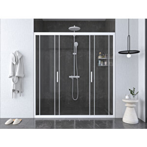 İskit Duşakabin 198 Cm 2 Sabit 2 Sürgü İki Duvar Arası Beyaz Profil 6mm Şeffaf Kabin 198 cm