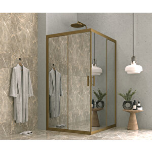 İskit Duşakabin 90 X 140  Dikdörtgen Aynalı Reflekte Cam  Köşe Girişli Kabin Bronz Profil 6mm 90x140 cm