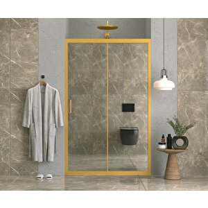 128 Cm 1 Sabit 1 Sürgü İki Duvar Arası  Aynalı Reflekte Cam Gold Profil 6mm  Kabin 128 cm