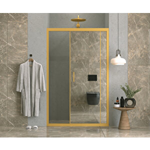 128 Cm 1 Sabit 1 Sürgü İki Duvar Arası  Aynalı Reflekte Cam Gold Profil 6mm  Kabin 128 cm