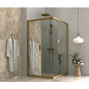 İskit Duşakabin 90 X 100  Dikdörtgen Aynalı Reflekte Cam  Köşe Girişli Kabin Bronz Profil 6mm 90x100 cm