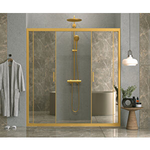 İskit Duşakabin 150 Cm 2 Sabit 2 Sürgü İki Duvar Arası Karolaj Gold Profil 6mm Şeffaf Kabin 150 cm