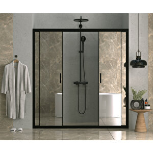 İskit Duşakabin 156 Cm 2 Sabit 2 Sürgü İki Duvar Arası Reflekte Aynalı Siyah Profil 6mm  Kabin 156 cm
