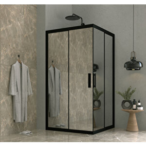 120 X 120  Aynalı Reflekte Cam Kareköşe Girişli Kabin Siyah Profil 6mm 120x120 cm