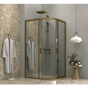 100 X 100 Oval Aynalı Reflekte Cam Kabin 2 Sabit 2 Sürgü Bronz Profil 6mm 100x100 cm