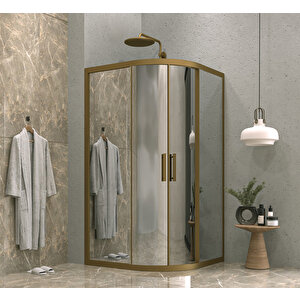 90 X 90 Oval Aynalı Reflekte Cam Kabin 2 Sabit 2 Sürgü Bronz Profil 6mm 90x90 cm