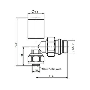 Radyatör Havlupan Vanası Köşe Tip Pex(16*2mm) Siyah Kvn102-b