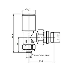 Radyatör Havlupan Vanası Köşe Tip Pex(16*2mm) Krom Kvn102