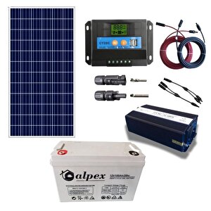 Teknovayon Arge Güneş Enerjisi Bağ Evi Solar Paketi 600w 12v Modifiye Sinüs İnverter 170w 12v Güneş Paneli 100ah 12v Jel Akü