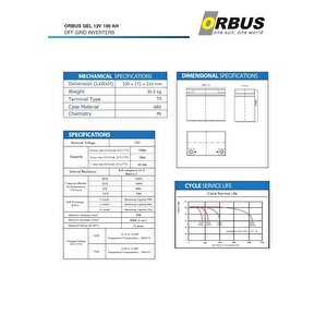 Orbus 12V 100 Amper Derin Döngü Karbon Jel Akü