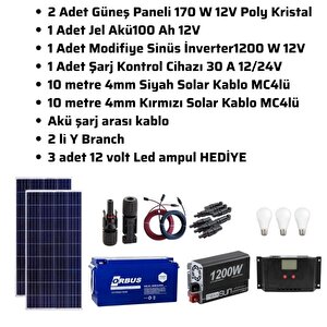 1200 Watt Tv Aydınlatma Bağ Evi Güneş Enerjisi 170w Solar Paket