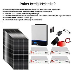 Teknovasyon Arge Güneş Enerjisi Solar Paketi Vmiii 5kva Mppt İnverter 550 Watt Güneş Paneli 48v 50 Amper Lityum Akü