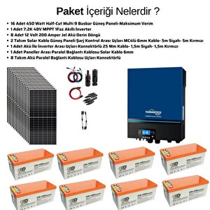 Teknovasyon Arge Güneş Enerjisi Solar Paketi 7.2kva  İnverter 550 Watt  Güneş Paneli 200 Amper Jel  Akü