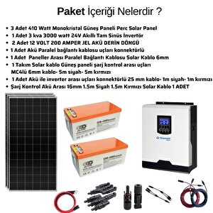 Teknovasyon Arge Güneş Enerjisi Solar Paketi 3kva İnverter 400 Watt Güneş Paneli 200 Amper Jel Akü