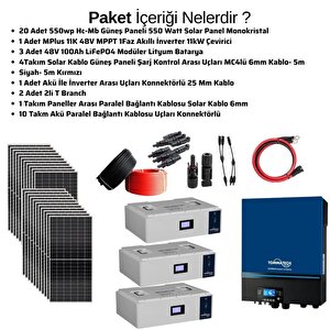 Teknovasyon Arge Güneş Enerjisi Solar Paketi 11kva İnverter 550 Watt Güneş Paneli 48v 100 Amper lityum akü