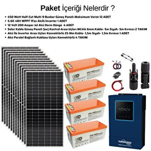 Teknovasyon Arge Güneş Enerjisi Solar Paketi 5.6kva İnverter 550 Watt Güneş Paneli 200 Amper Jel Akü