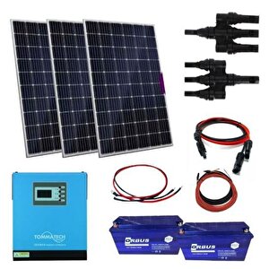 Güneş Enerjisi  Hibrit Paket 3 Kva Tam Sinüs İnverter 330 Watt Güneş Paneli 150 Amper Jel Akü 1000 Watt 24 V Rüzgar Türbini + Yerl
