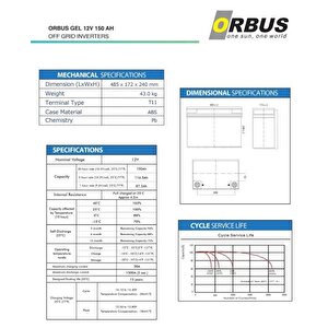Orbus 12 V 150 Amper Derin Döngü Karbon Jel Akü
