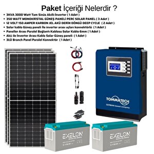 Teknovasyon Arge Güneş Enerjisi Bağ Evi Solar Paketi 3kva İnverter 350w Güneş Paneli 150ah Jel Akü