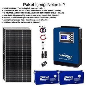 Teknovasyon Arge Güneş Enerjisi Bağ Evi Solar Paketi 3kva İnverter 350w Güneş Paneli 150ah Jel Akü