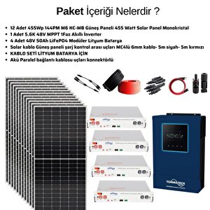 Teknovasyon Arge Güneş Enerjisi Solar Paketi 5.6kva İnverter 550 Watt Güneş Paneli 48v 50 Amper Lityum Akü