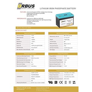 Orbus 12.8 Volt 100 Amper Lityum Lifepo4 Akü