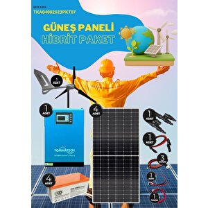 Güneş Enerjisi  Hibrit Paket 5kva Mppt İnverter 450 Watt Güneş Paneli 150 Amper Jel Akü İstabreeze 1000 W 48 V Rüzgar Türbini + Ye
