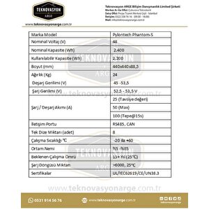 Phantom-s Lityum Akü 48 Volt 50 Amper 2.4 Kw