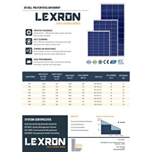Lexron 170 Watt 12 Volt Polikristal Güneş Paneli Solar Panel
