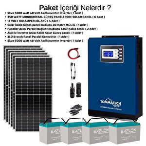 Teknovasyon Arge Güneş Enerjisi Bağ Evi Solar Paketi 5kva İnverter 350w Güneş Paneli 100ah Jel Akü