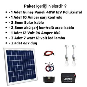 Teknovasyon Arge 40 Watt Güneş Paneli Aydınlatma Paketi Solar Paket