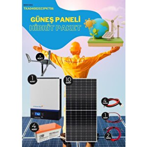 Güneş Enerjisi Hibrit Paket 5kva Mppt İnverter 455 Watt Güneş Paneli 200 Amper Jel Akü  İ-2000w 48v Rüzgar Türbini + Hibrit Şarj
