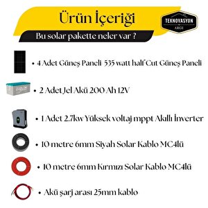 10.000 Watt  Çamaşır Makinesi Solar Paketi 550w Güneş Paneli 2.7kw İnverter 200ah Jel Akü