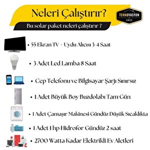 10.000 Watt  Çamaşır Makinesi Solar Paketi 550w Güneş Paneli 2.7kw İnverter 200ah Jel Akü