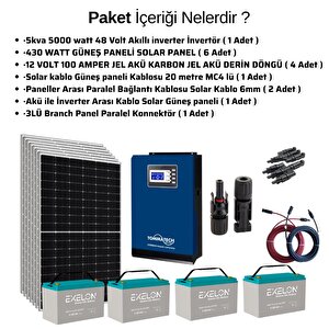 Teknovasyon Arge Güneş Enerjisi Bağ Evi Solar Paketi 5kva İnverter 410w Güneş Paneli 100ah Jel Akü