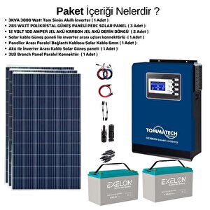 Teknovasyon Arge Güneş Enerjisi Bağ Evi Solar Paketi 3kva İnverter 285w Güneş Paneli 100ah Jel Akü