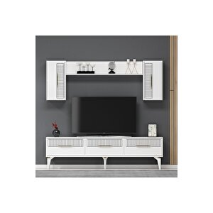 5 Kapaklı 180 Cm Alvin Tv Ünitesi Takım Beyaz - Beyaz Beyaz