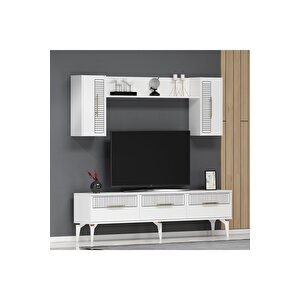 5 Kapaklı 180 Cm Alvin Tv Ünitesi Takım Beyaz - Beyaz Beyaz