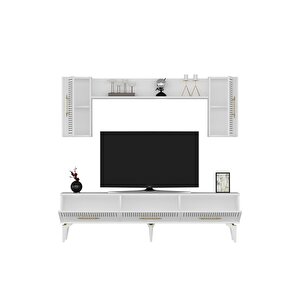 5 Kapaklı 180 Cm Alvin Tv Ünitesi Takım Beyaz - Beyaz